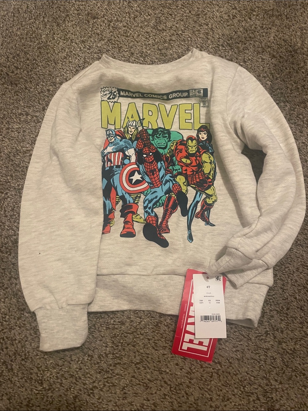 Marvel Crewneck Sweatshirt - Light Gray with Red, Blue, Yellow & Green Graphic